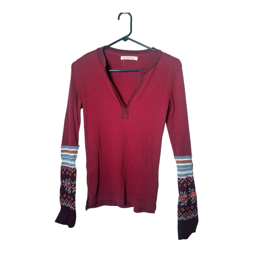 Free People We The Free Mikah Layering‎ Cuff Thermal Top in a wine combo color